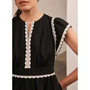 Mint Velvet Black Cotton Scallop Trim Midi Dress